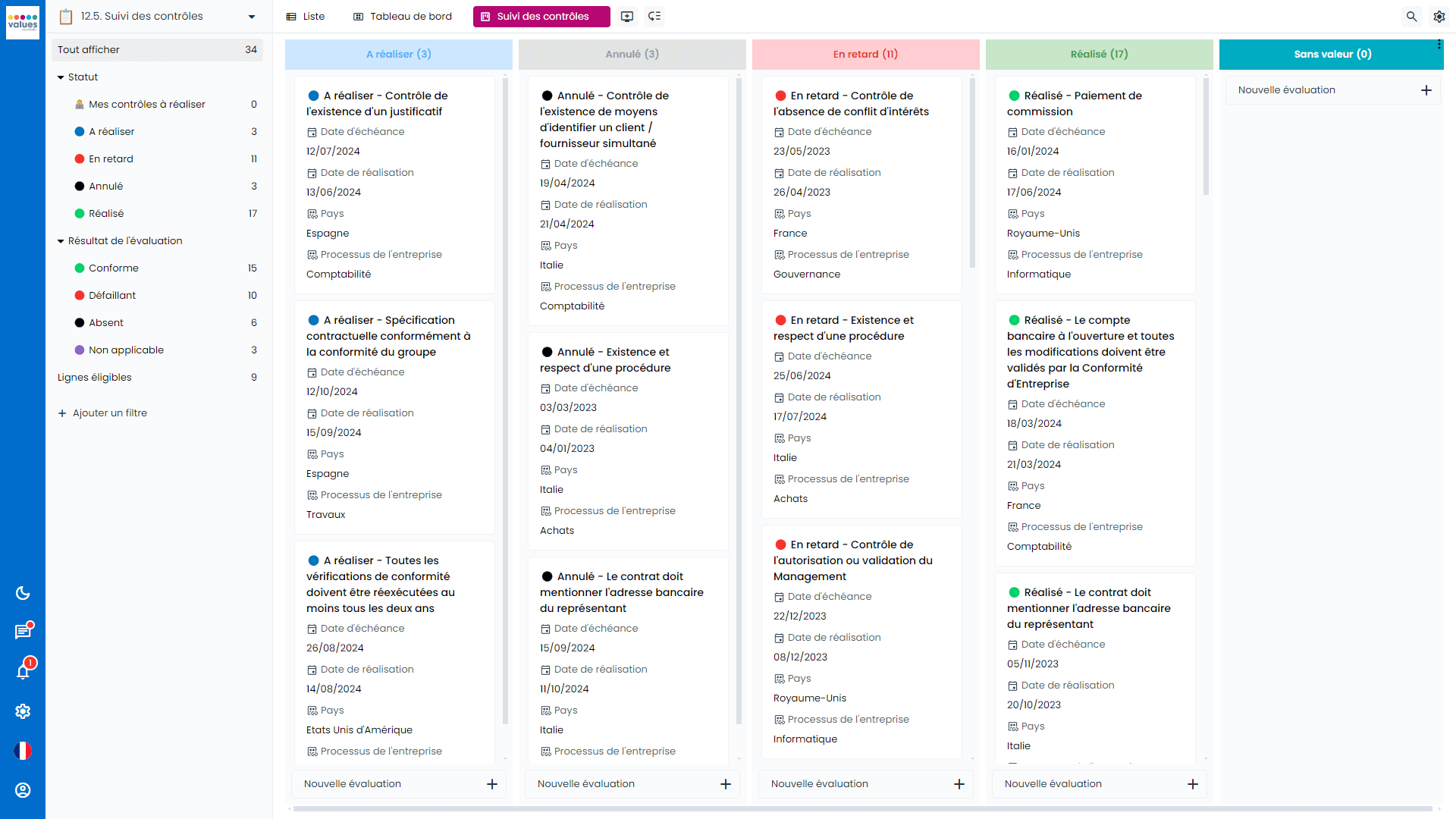 Logiciel de contrôle interne - Suivi des contrôles